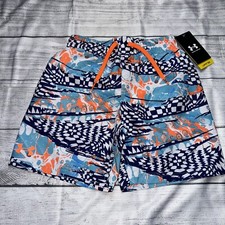 Under Armour Youth Boys Swim Trunks Blue Orange Multi Pattern NEW