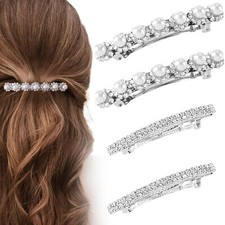 4Pcs Rhinestone Bling Hair Clip, Silver Crystal Flower Hair Barrettes, Pearl ...