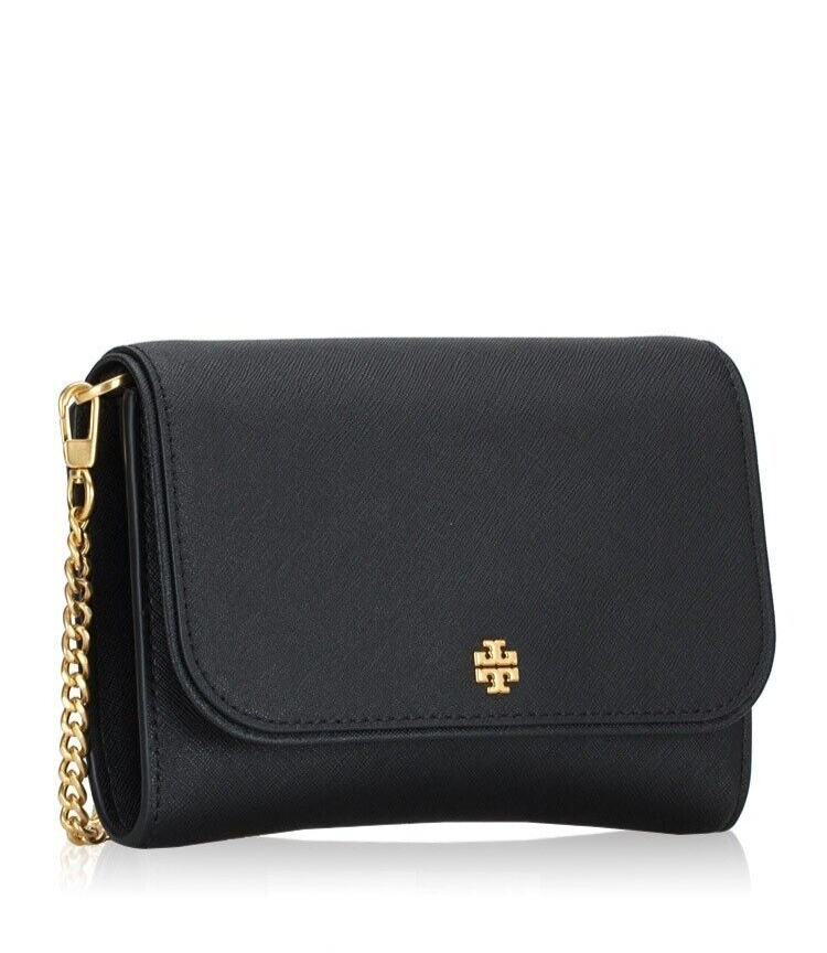 TORY BURCH EMERSON BLACK SAFFIANO LEATHER GOLD CHAIN TORY BURCH EMERSON BLACK SAFFIANO LEATHER GOLD CHAIN