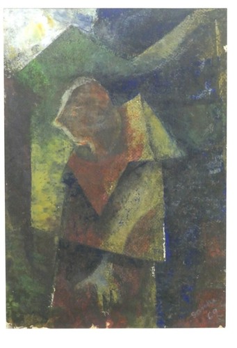 Josef Sanke "Einsiedler" Aachen 1969 Mischtechnik Öl & Kreide Maß 28,5 x 19,5 cm - Bild 4 von 12