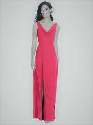 bridesmaid dresses azalea BABARONI V Neck Chiffon Bridesmaid Dress with Satin Sash Bow-Azalea, Azalea / US0 main image 1