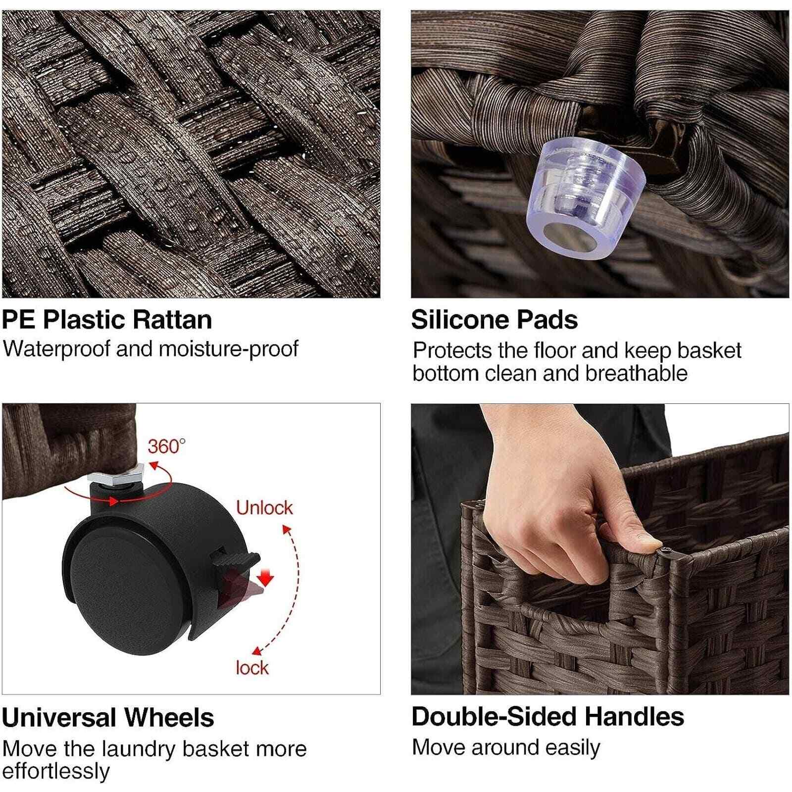 Greenstell Laundry Hamper, Slim Design, 2 Liners, 2 Mesh Bags, Rattan