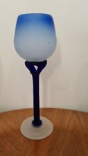 Halter für Teelicht Kelch mundgeblasenes Glas Glaskunst  H ca. 27-26,5cm blau