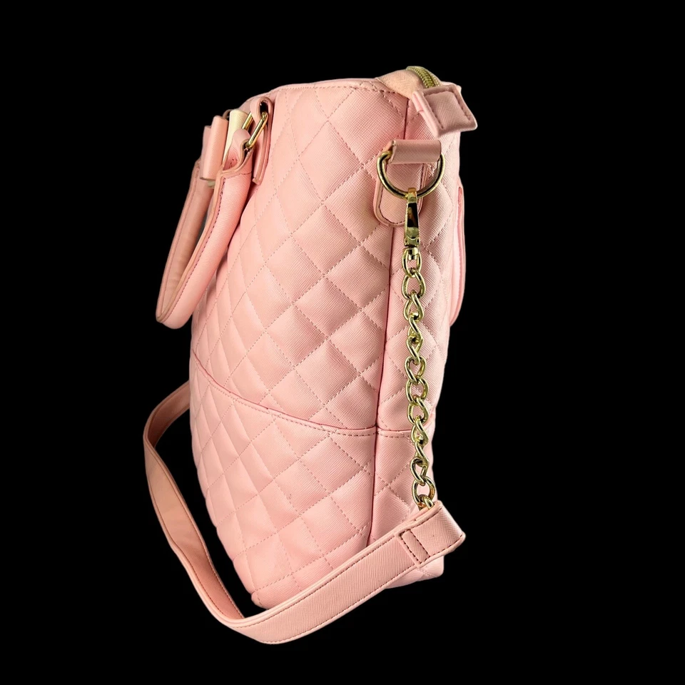 Bolso de Mano Betsey Johnson Rosa Lazo Acolchado Diseñador Cartera Cuero Vegano Como Está Foto 3 de 4