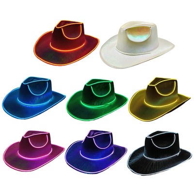 Cappello Da Cowboy Con Luci LED - Brim Illuminato, Festa, Rave, Neon, Unisex
