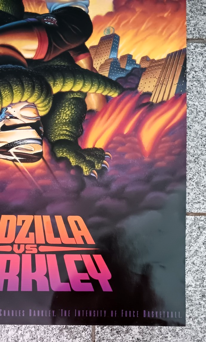 Vintage 1992 NIKE Charles Barkley vs Godzilla Poster - Near Mint