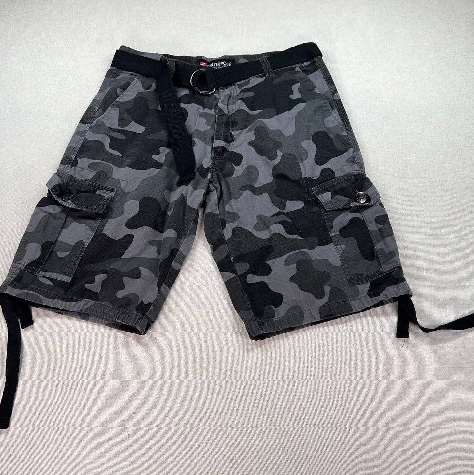 Pantalones Cortos Carga Southpole Camuflados Para Hombre 34 (34x12) Gris Cinturón Y2K Grunge Ejército Foto 3 de 4