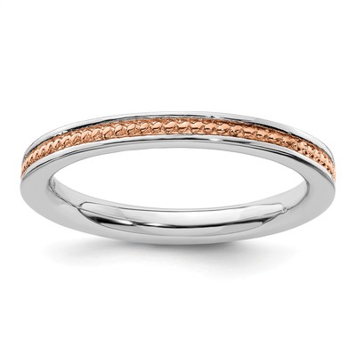 Massiver Sterlingsilber stapelbarer Ausdrücke rosa beschichteter kanalisierter Ring