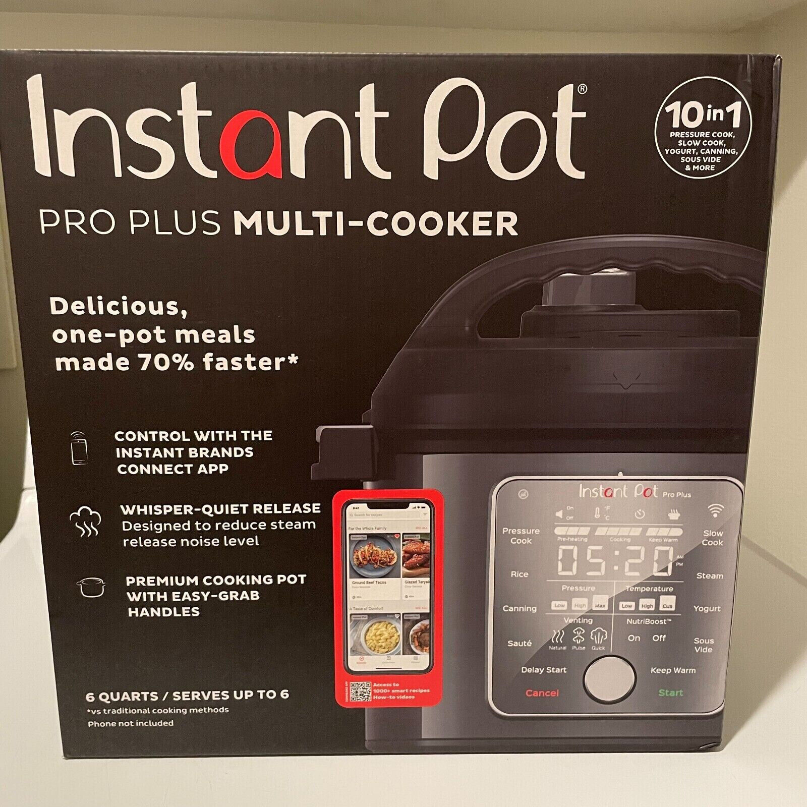  Instant Pot Pro Plus Wi-Fi Smart 10-in-1, Pressure Cooker, Slow  Cooker, Rice Cooker, Steamer, Sauté Pan, Yogurt Maker, Warmer, Canning Pot,  Sous Vide, Includes App with Over 800 Recipes, 6 Quart