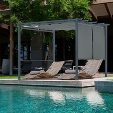 Aoodor 10x10 ft Outdoor Pergola with Retractable Canopy Shade Shelter for Back