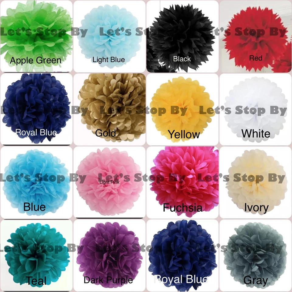 30X MIX 3 SIZE 4" 8" 12" Tissue Paper Pom-Poms Flower Wedding Party Home Decor  - Image 2 of 4