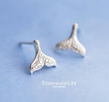 Super Adorable Tiny Mermaid Fish Tail Silver Stud Earrings