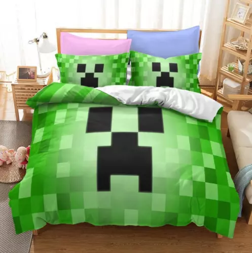 Set lenzuola Minecraft 3 pezzi trapunta copripiumino dormitorio singolo matrimoniale king size UK - Foto 23 di 25