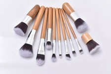 Pro 11pcs Bamboo Handle Makeup Cosmetics Brush Kit Powder Cosmetic Tool Brushes