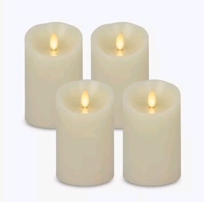 Luminara 4-Pack Ivory Moving Flame Pillar Flameless LED Candle, Scalloped Edge,