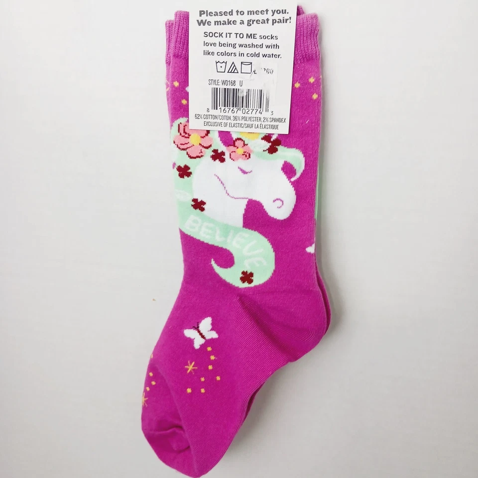 Sock It To Me Crew Mujer Niño Unicornio Creer Mariposa Rosa Flores NUEVO CON ETIQUETAS NUEVO Foto 2 de 4