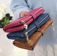 Womens Suede Leather Long Wallet Clutch Card Cash Holder Phone Purse Handbag Bag