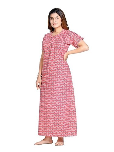 Women's Cotton Printed Nighty Night Gown Maxi Free Size Pack of 2 - Picture 5 of 7