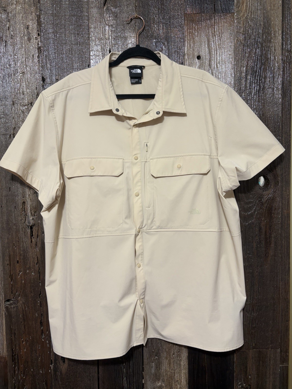 North Face Shirt Mens XXL Sniktau Snap Zip Pocket Tan Performance Vent Fishing T