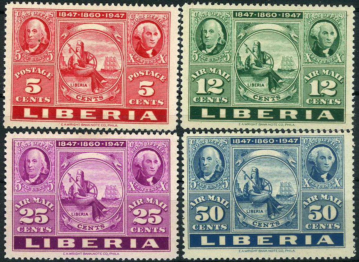 Liberia 1947 Centenary 1st US Stamp MNH (SC# 300, C54-C56)