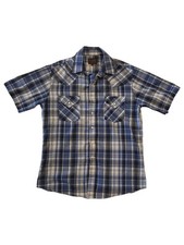 Plains Western Wear Pearl Snap Shirt Mens Medium Blue Plaid Cowboy