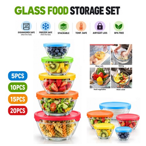 Glass Food Storage Containers Bowl Vent Lids Airtight Meal Prep Lunch Boxes