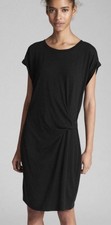 Gap S Tall Black T-shirt Dress Ruched Draped Waist Minimalist Cap Sleeves Chic