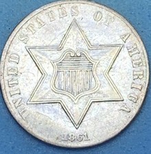 1861 Three-Cent Silver Trime ⭐ Strong Die Clash Both Sides • Original Luster