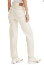 Levi's Ribcage Straight Ankle Jeans Size 28x27 Ivory Denim Distressed Button Fly