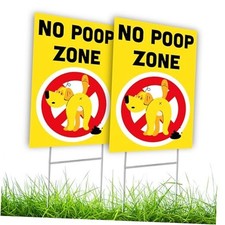 2 PC No Pooping Dog Signs for Yard, 8x12 DS Coroplast No Dog No Poop Zone set 2