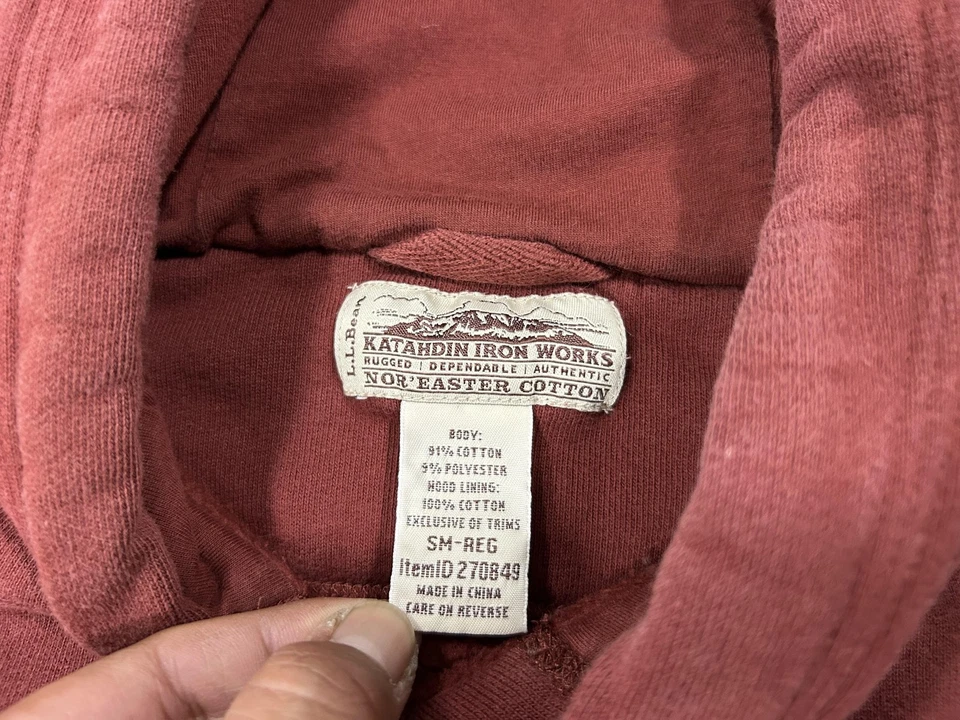 Sudadera con Capucha L.L.Bean Para Hombre Pequeña Roja Óxido Katahdin Iron Works Pullover Foto 4 de 4