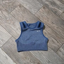 TLF Apparel Sports Athletic Bra Blue with Cross Back High Neckline Size XS