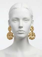Gold Tone Textured Flower Cluster Dangle Drop...