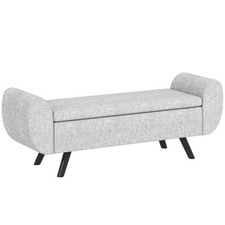 HOMCOM Storage Ottoman with Armrest, Upholstered Linen Storage Bench