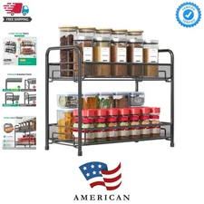 Versatile Foldable Spice Rack - 2-Tier Metal Storage Shelf for Organized Living