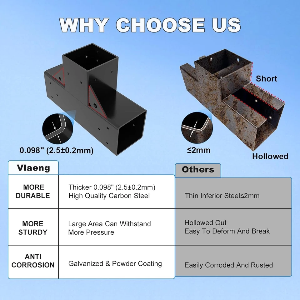 Kit de soporte para pérgola de 6x6 pulgadas interior 5,7x5,7 carpintería de 3 vías hágalo usted mismo poste 1 pieza Foto 3 de 4