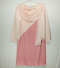Vintage Dress Womens Large Pink Mirco Pleated Draped 70s ILGWU Made in USA