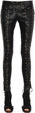 Women's Black Real Lambskin Lace Up Leather Pant High Waist Skinny Party