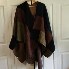 Poncho Cape Women's Dark Multi-colored Wrap Around Fall One Size Academia