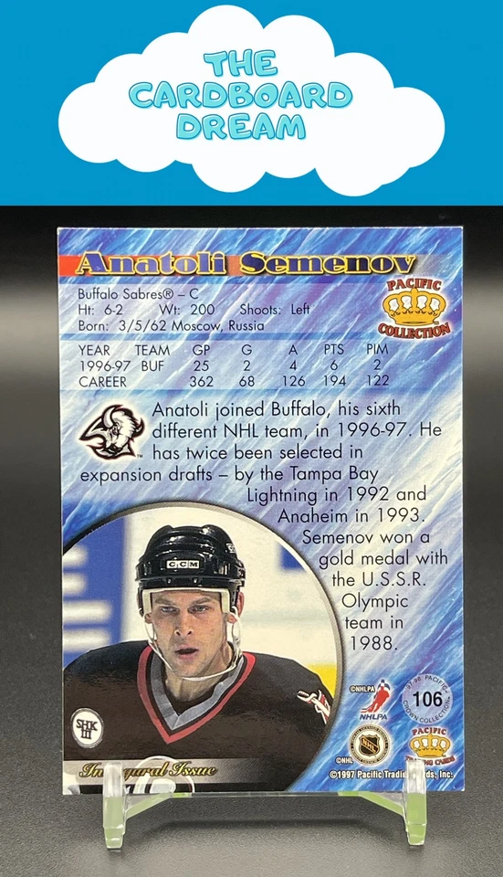 Anatoli Semenov 1997-98 Pacific Crown Collection Silver #106 Buffalo Sabres - Image 2 of 2