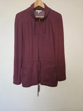 St. John Sport Viscose Jersey Zip Up Jacket Size Medium Burgundy