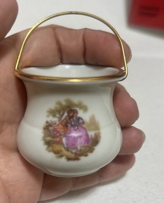 Limoges Castel Porcelain Miniature Bucket Gold Trim  Victorian courting couple