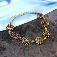 7 CHAKRA BRASS BRACELET Handmade Indian Boho Yoga Spiritual Healing Jewelry B1