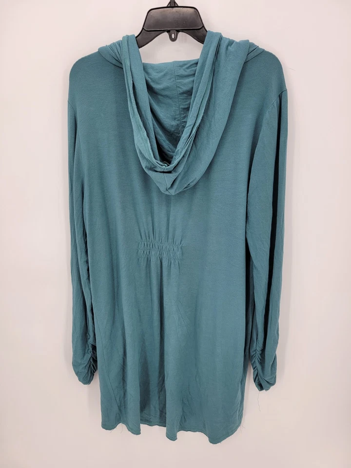 Cardigã feminino Evy's Tree XL azul aberto frente costeira com capuz boho malha praia - Imagem 2 de 4