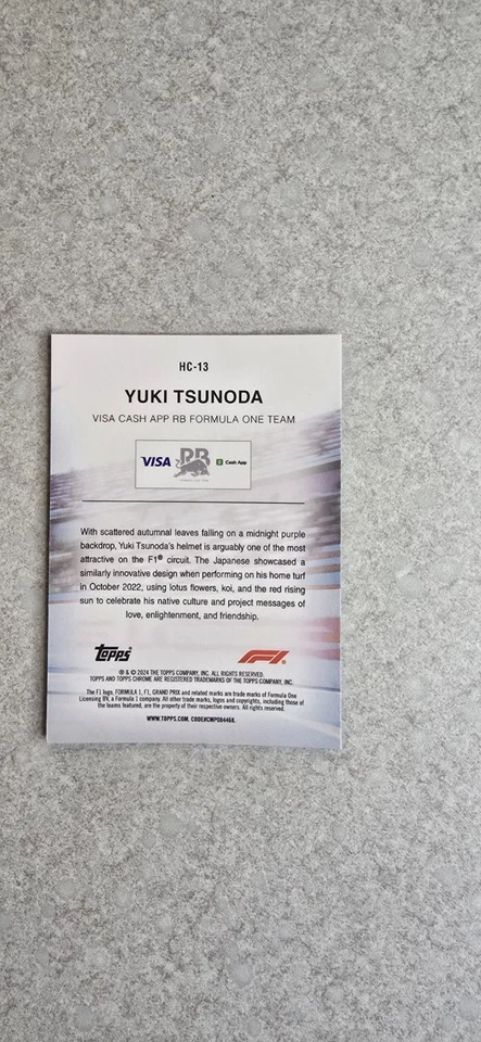 2024 Topps Chrome Formula 1 #HC-13 Yuki Tsunoda Helmet Collection - Image 2 of 2