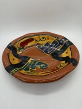 Sonja Templeton Art Pottery Clay Oval Bowl Signed Multicolored 10”x7”x1.5” Deep