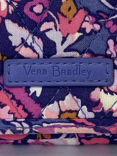 Vera Bradley Magenta Medallion RFID Snap Dual Zip Clutch Wallet Blue & Pink - Picture 2 of 7