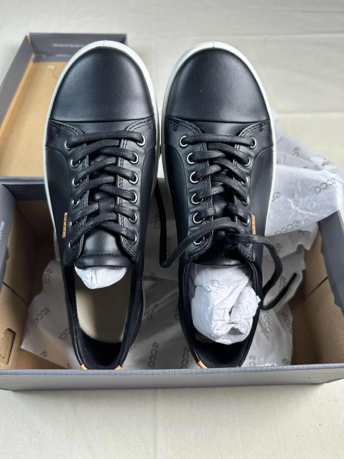 Ecco Soft 7 Womens Sneaker Size 38EU 7-7.5 US BLACK Leather Lace Up Comfy Shoes