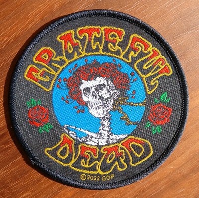 Grateful Dead Vintage Bertha Seal Woven Patch Black Round Skeleton Skull Roses 