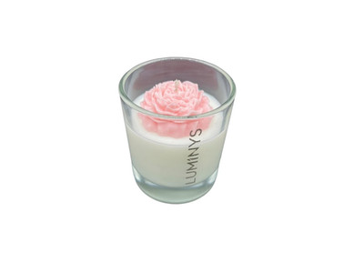 Handgegossene Blumenkerze, Kokoswachs Pfingstrosenduft, 40h Brenndauer / Duft wählbar